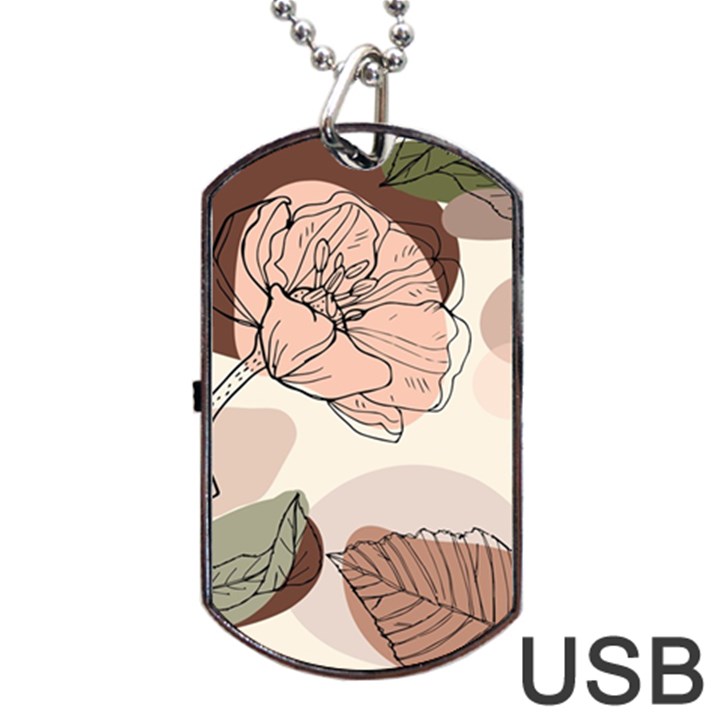 Abstract Flower Leaves Pattern Dog Tag USB Flash (One Side)
