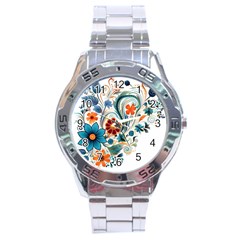 Flowers Scrapbook Decorate Stainless Steel Analogue Watch by Grandong