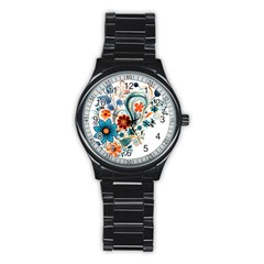 Flowers Scrapbook Decorate Stainless Steel Round Watch by Grandong