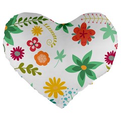 Flowers Leaves Background Floral Large 19  Premium Flano Heart Shape Cushions