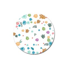 Flower Leaves Background Floral Magnet 3  (round)