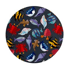 Sea Animals Pattern Wallpaper Fish Round Ornament (two Sides) by Grandong