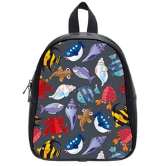 Sea Animals Pattern Wallpaper Fish School Bag (small) by Grandong