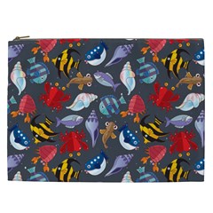 Sea Animals Pattern Wallpaper Fish Cosmetic Bag (xxl) by Grandong