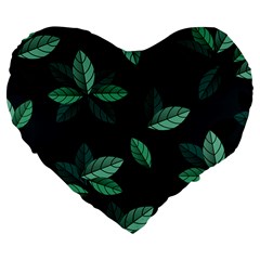 Leaves Foliage Plants Pattern Large 19  Premium Flano Heart Shape Cushions by Grandong