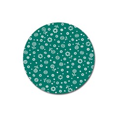 Flowers Floral Background Green Magnet 3  (round)