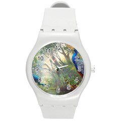 Peafowl Peacock Bird Birds Painting Art Wildlife Round Plastic Sport Watch (m)