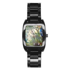 Peafowl Peacock Bird Birds Painting Art Wildlife Stainless Steel Barrel Watch