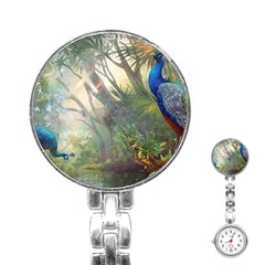 Peafowl Peacock Bird Birds Painting Art Wildlife Stainless Steel Nurses Watch