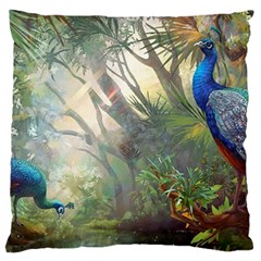 Peafowl Peacock Bird Birds Painting Art Wildlife Large Premium Plush Fleece Cushion Case (one Side)