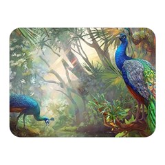 Peafowl Peacock Bird Birds Painting Art Wildlife Two Sides Premium Plush Fleece Blanket (mini)