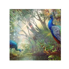 Peafowl Peacock Bird Birds Painting Art Wildlife Square Satin Scarf (30  X 30 )