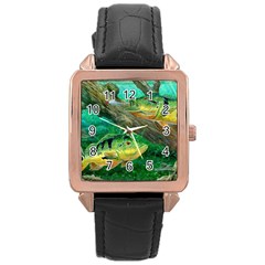 Peacock Bass Fishing Rose Gold Leather Watch 