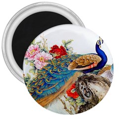 Birds Peacock Artistic Colorful Flower Painting 3  Magnets by Sarkoni