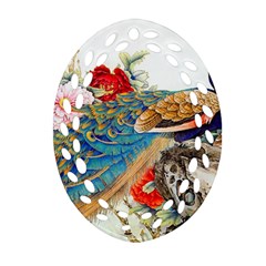 Birds Peacock Artistic Colorful Flower Painting Oval Filigree Ornament (two Sides)