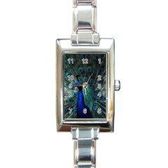 Blue And Green Peacock Rectangle Italian Charm Watch
