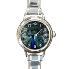 Blue And Green Peacock Round Italian Charm Watch