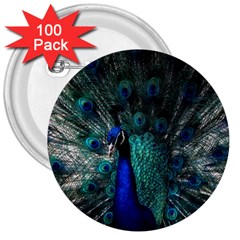 Blue And Green Peacock 3  Buttons (100 pack) 