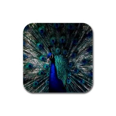 Blue And Green Peacock Rubber Square Coaster (4 pack)