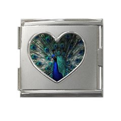 Blue And Green Peacock Mega Link Heart Italian Charm (18mm)