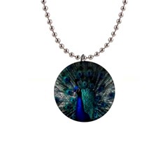 Blue And Green Peacock 1  Button Necklace by Sarkoni