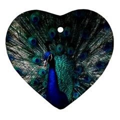 Blue And Green Peacock Heart Ornament (Two Sides)