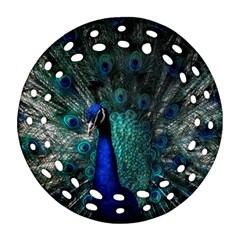 Blue And Green Peacock Round Filigree Ornament (Two Sides)