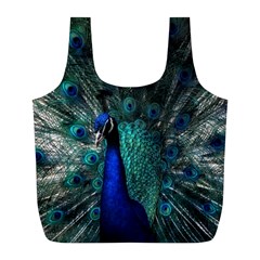 Blue And Green Peacock Full Print Recycle Bag (l) by Sarkoni