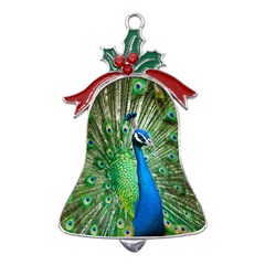 Peafowl Peacock Metal Holly Leaf Bell Ornament by Sarkoni