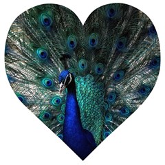 Blue And Green Peacock Wooden Puzzle Heart