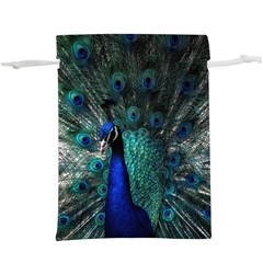 Blue And Green Peacock Lightweight Drawstring Pouch (XL)