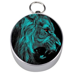 Angry Male Lion Predator Carnivore Silver Compasses