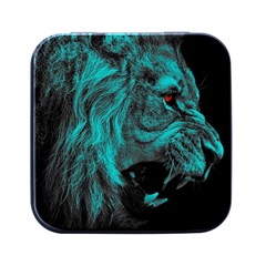 Angry Male Lion Predator Carnivore Square Metal Box (black)