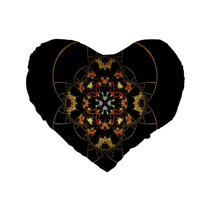 Fractal Stained Glass Ornate Standard 16  Premium Flano Heart Shape Cushions