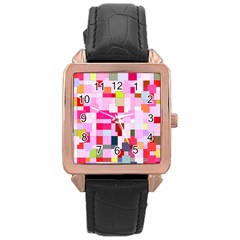 The Framework Paintings Square Rose Gold Leather Watch 