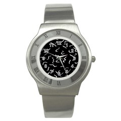 Scribbles Lines Drawing Picture Stainless Steel Watch