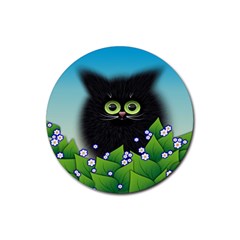 Kitten Black Furry Illustration Rubber Coaster (round)