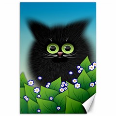 Kitten Black Furry Illustration Canvas 12  X 18 