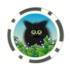 Kitten Black Furry Illustration Poker Chip Card Guard (10 Pack)