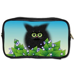 Kitten Black Furry Illustration Toiletries Bag (two Sides)