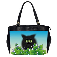 Kitten Black Furry Illustration Oversize Office Handbag (2 Sides)