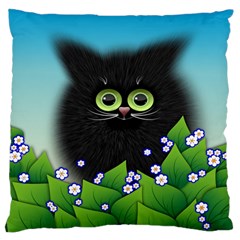 Kitten Black Furry Illustration Large Cushion Case (one Side)