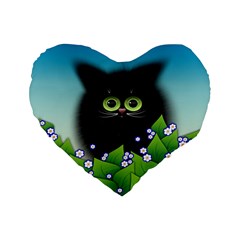 Kitten Black Furry Illustration Standard 16  Premium Flano Heart Shape Cushions