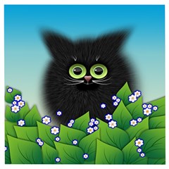 Kitten Black Furry Illustration Wooden Puzzle Square by Sarkoni