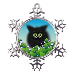 Kitten Black Furry Illustration Metal Large Snowflake Ornament by Sarkoni