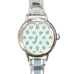 Plant Pattern Green Leaf Flora Round Italian Charm Watch