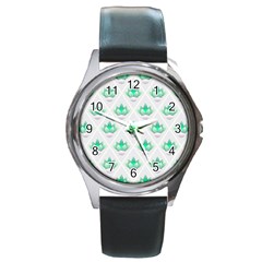 Plant Pattern Green Leaf Flora Round Metal Watch