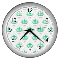 Plant Pattern Green Leaf Flora Wall Clock (Silver)