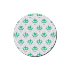 Plant Pattern Green Leaf Flora Rubber Round Coaster (4 Pack) by Sarkoni