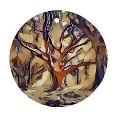 Tree Forest Woods Nature Landscape Round Ornament (two Sides)